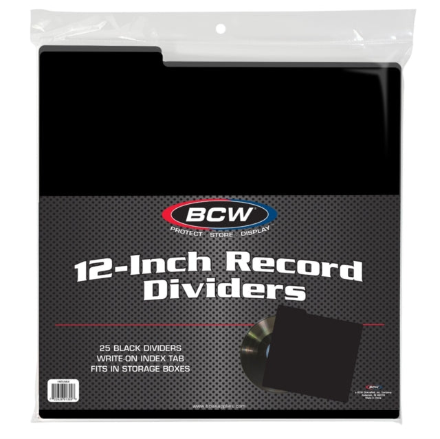 12 INCH RECORD DIVIDERS - WITH TAB - BLACK (25CT)