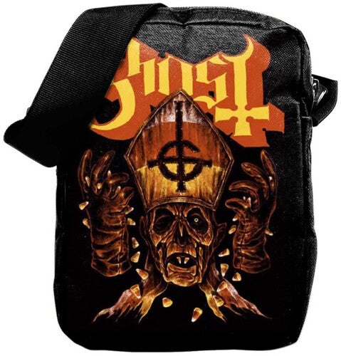 Rocksax-Ghost-Candy Corn Logo-Crossbody Bag with Stash Pockets (Black)